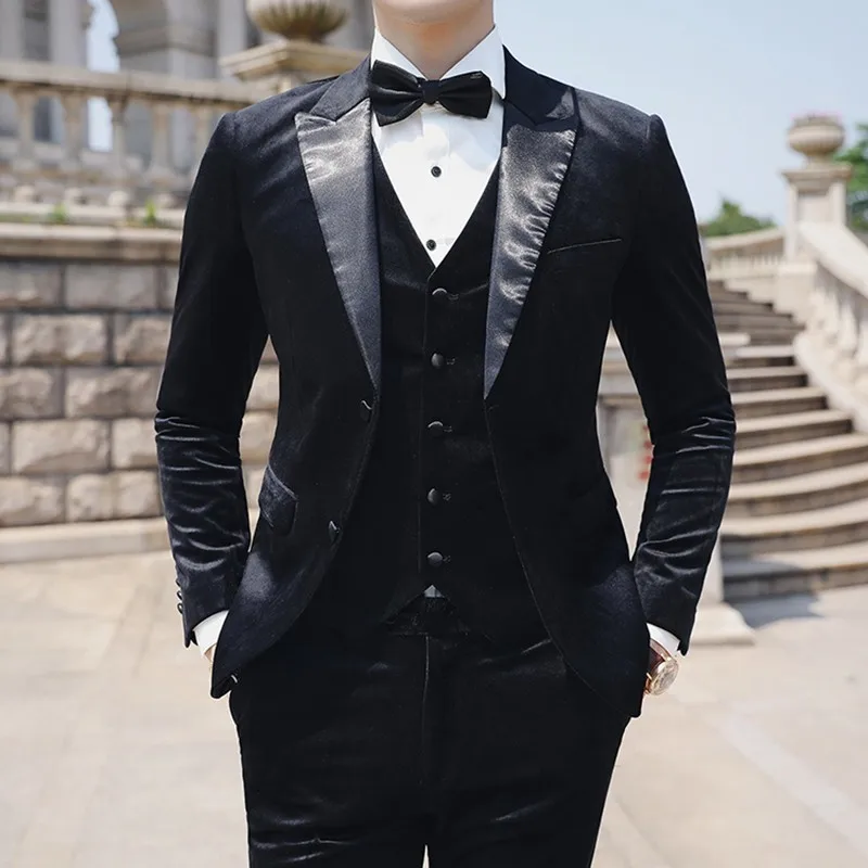 Фото Элегантный свадебный костюм мужской Terno Masculino осень 2020 вельветовый смокинг