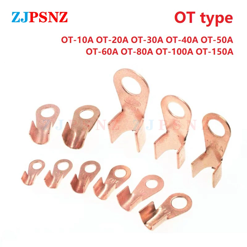 

10Pcs OT Type 10A 20A 30A 40A 50A 60A 80A 100A 150A 250A 400AWire Terminal Copper Bare Nose Lug Crimp Open Mouth Cable Connector