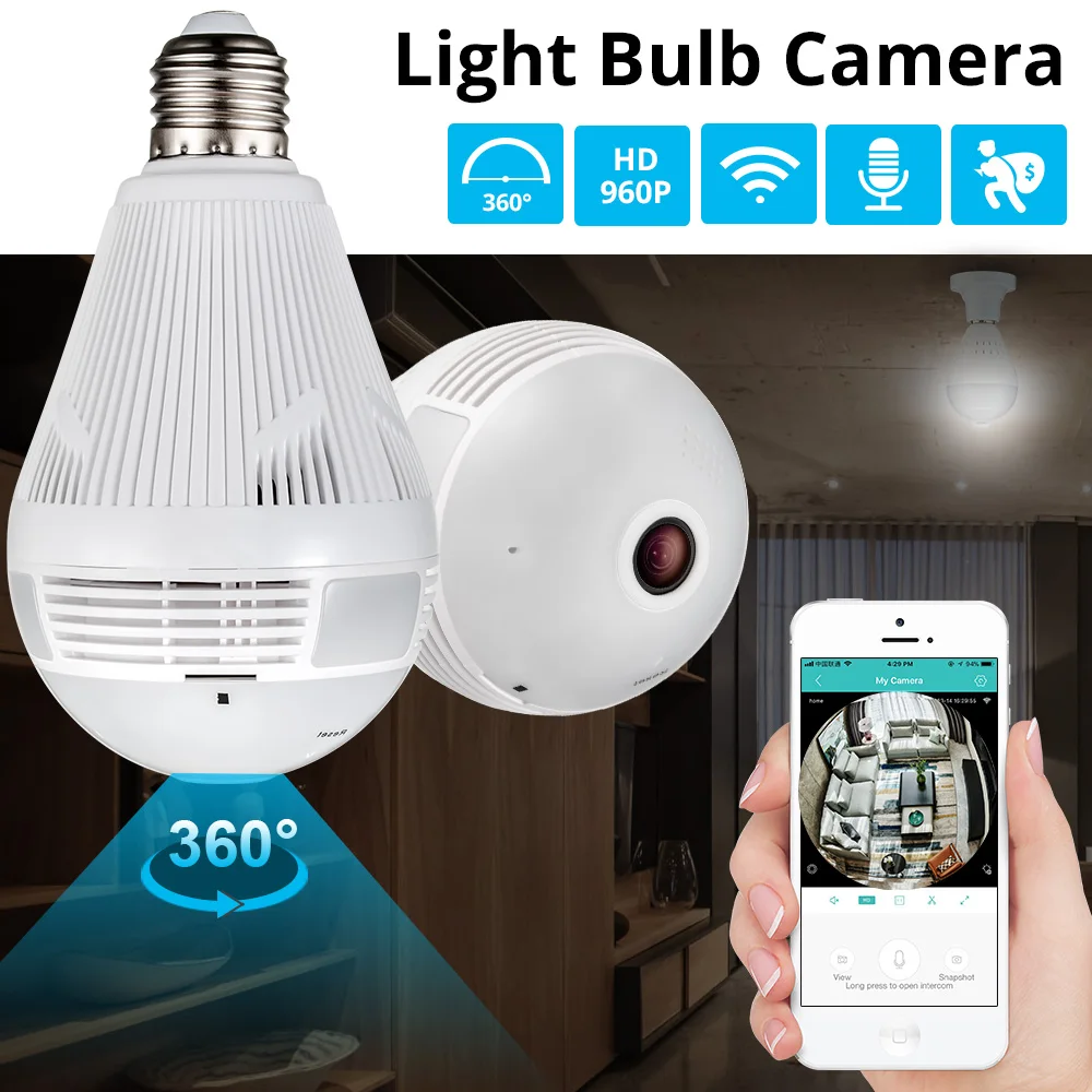 New LED Light 960P Wireless Panoramic Home Security WiFi CCTV Fisheye Bulb Lamp IP Camera 360 Degree Home Security Burglar
New LED Light 960P Wireless Panoramic Home Security WiFi CCTV Fisheye Bulb Lamp IP Camera 360 Degree Home Security Burglar