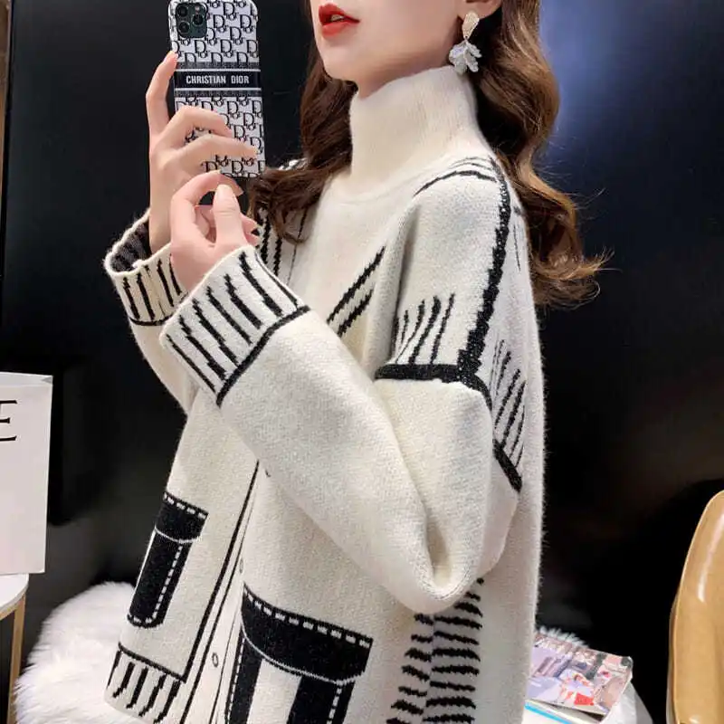 Autumn and Winter New Fashion Loose Lazy Wild Half-high Collar Long-sleeved Sweater Sweater Women Tide 
Autumn and Winter New Fashion Loose Lazy Wild Half-high Collar Long-sleeved Sweater Sweater Women Tide