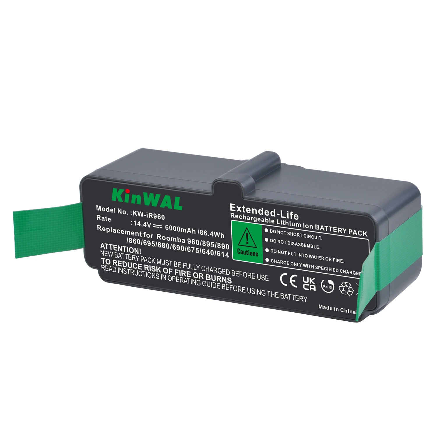 

14.4V 6000mAh Rechargeable Li-ion Battery for iRobot Roomba 960/895/890/860/695/680/690/675/640/614 Series Vacuum Cleaners