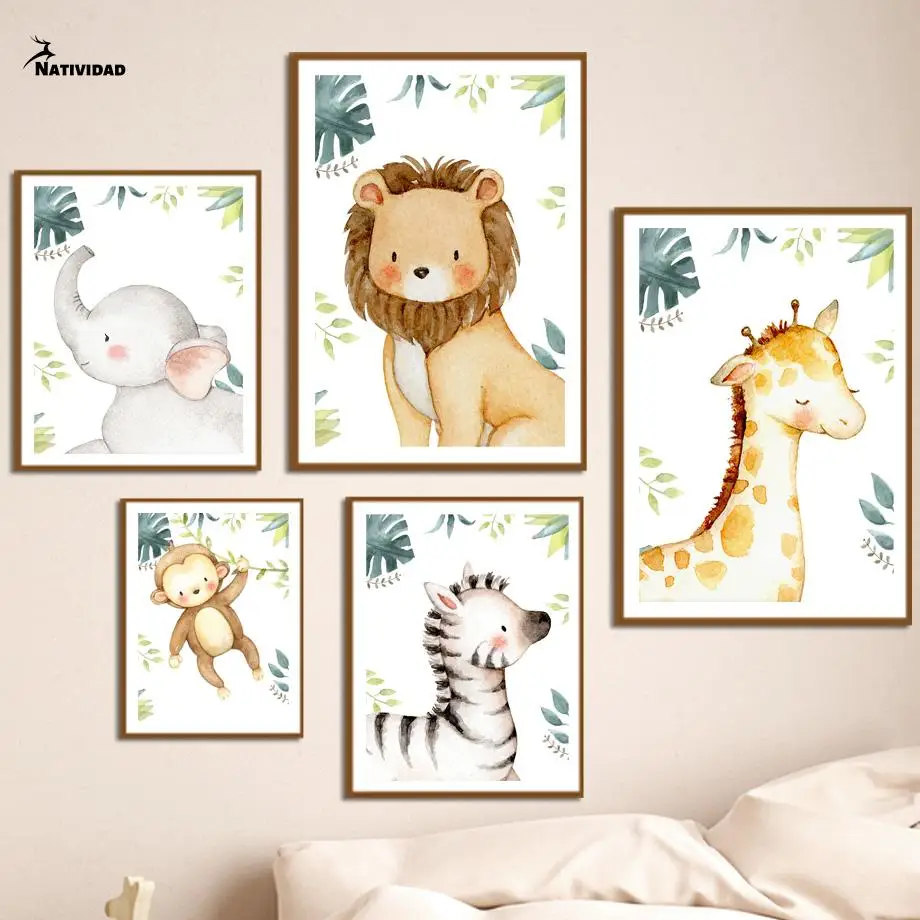 

Baby Animals Canvas Painting Lion Zebra Elephant Giraffe Tiger Nursery Art Nordic Posters and Prints Wall Kids Room Decor