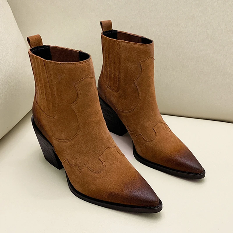 Genuine Leather Boots Women Pointed Toe Mid Heel Ankle Boots Thick Square Heel Slip On Western Boots Cowboy Boots Women
Genuine Leather Boots Women Pointed Toe Mid Heel Ankle Boots Thick Square Heel Slip On Western Boots Cowboy Boots Women