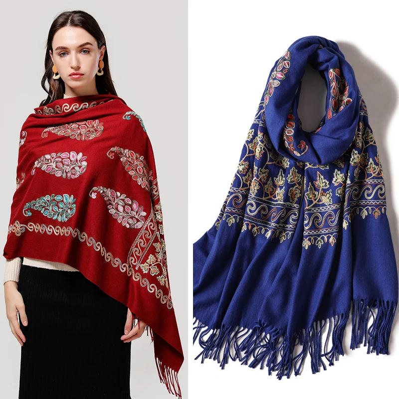 2022 Winter Cashmere Scarf for Women Leaf Embroidery Pashmina Scarves Hijab Tassel Fashion Lady Shawls Wraps Thick Warm Stole
2022 Winter Cashmere Scarf for Women Leaf Embroidery Pashmina Scarves Hijab Tassel Fashion Lady Shawls Wraps Thick Warm Stole