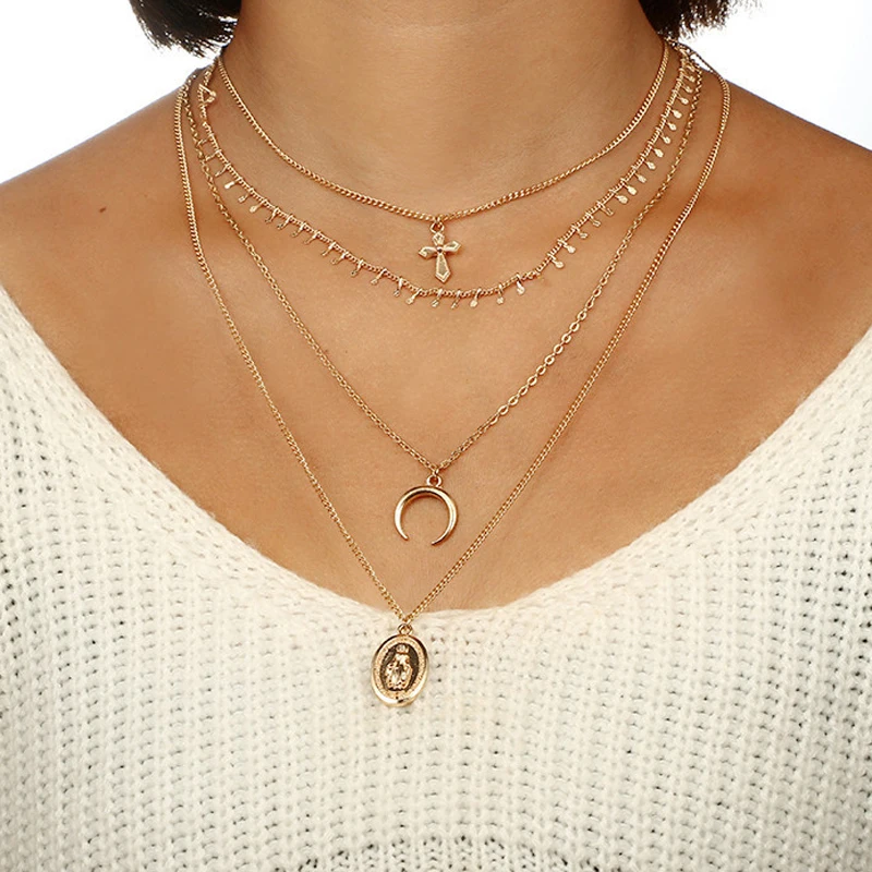 Tocona Boho Gold Color Cross Horns Mutil-Layered Necklace for Women Religious Statue Charms Pendant Necklace Party Jewelry 6140
Tocona Boho Gold Color Cross Horns Mutil-Layered Necklace for Women Religious Statue Charms Pendant Necklace Party Jewelry 6140