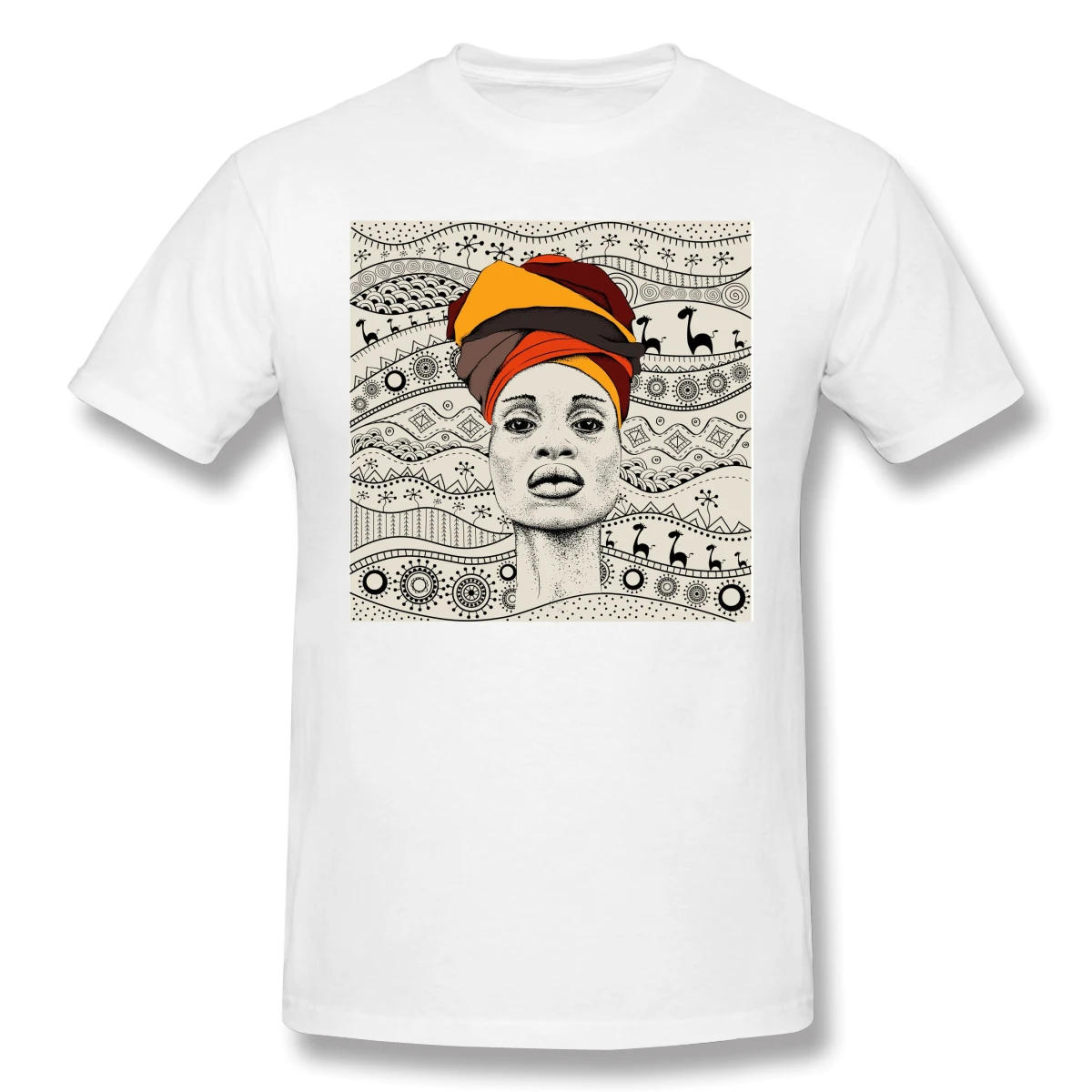 

African Woman In Turban Tribal Black Woman T Shirt Men Tee Shirt Male Cool Tshirt Top Fashion
