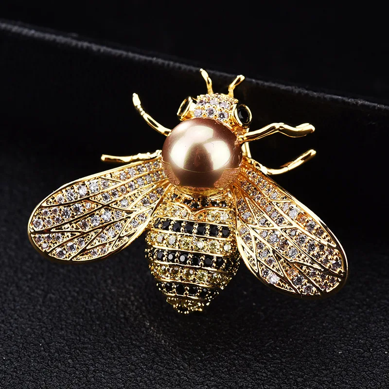 

SHIFEEL New Fashion Insect Style Delicate Micro-inlaid Zircon Pearl Cute Little Bee Brooch Women‘s High-end Accessories