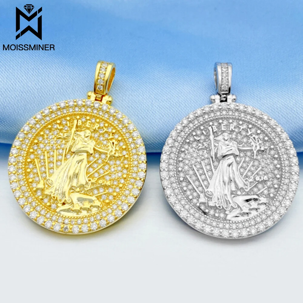 

Moissanite S925 Liberty Round Pendants Necklaces Real Diamond Iced Out Necklaces For Men Women Jewelry Pass Tester Free Shipping