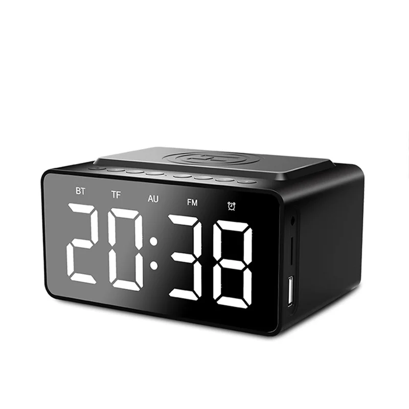 Multi-function portable clock Bluetooth speaker stereo support wireless charging TF memory card AUX mirror alarm | Электроника