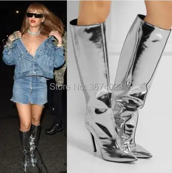 Qianruiti Silver Mirror Leather Knee High Boots Women Fetish Tall Boots Pointed Toe High Heels Rihanna Fashion Boots
Qianruiti Silver Mirror Leather Knee High Boots Women Fetish Tall Boots Pointed Toe High Heels Rihanna Fashion Boots