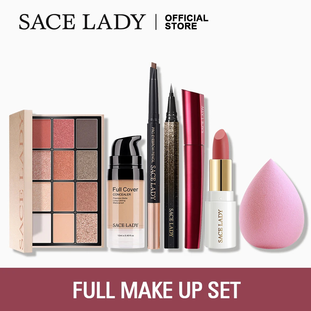 

SACE LADY Makeup Set Matte Lipstick Waterproof Eyeliner Mascara Eyebrow Pencil Eyeshadow Face Concealer Puff Make Up Cosmetics