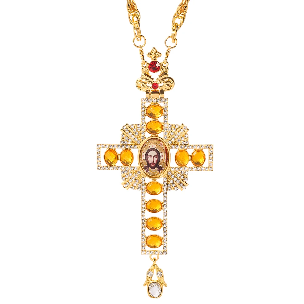 High Quality Pectoral Cross Orthodox Jesus Crucifix Pendants With Rhinestones Gold Color Religious Jewelry
High Quality Pectoral Cross Orthodox Jesus Crucifix Pendants With Rhinestones Gold Color Religious Jewelry
