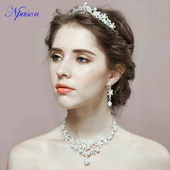 Wedding Dress Accessories Luxury Product Wedding Bride Jewelry Sets Silver Crown Pearl Earring Sets Water Drop Pearl Necklace
Wedding Dress Accessories Luxury Product Wedding Bride Jewelry Sets Silver Crown Pearl Earring Sets Water Drop Pearl Necklace