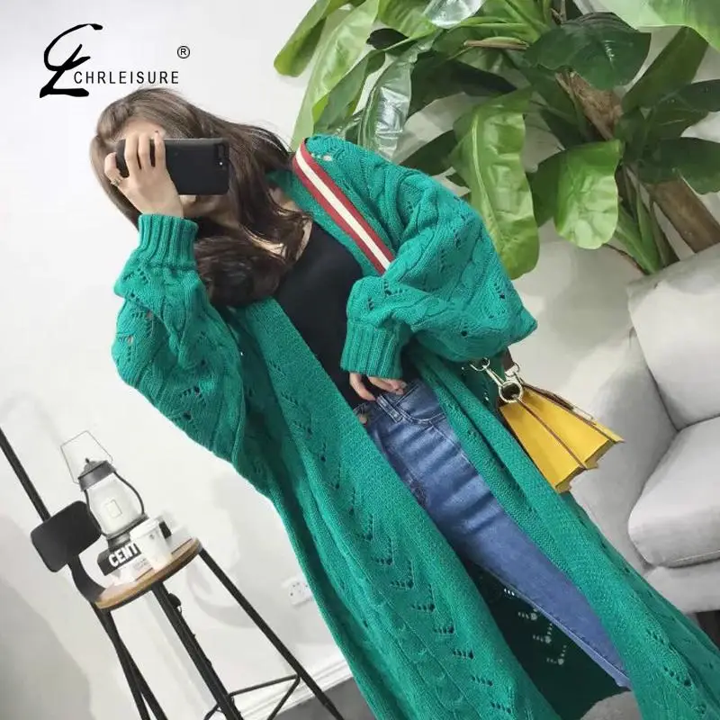 Chrleisure Autumn Casual Knit Cardigan Sweater For Women Fashion Hollow Long Sleeve Female Woman's Coat |