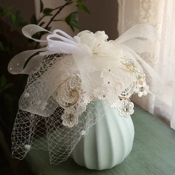 Lace Wedding Veil Hats White Birdcage Net Bridal Fascinator Face Veils Yean Flower With Hairpin 
Lace Wedding Veil Hats White Birdcage Net Bridal Fascinator Face Veils Yean Flower With Hairpin
