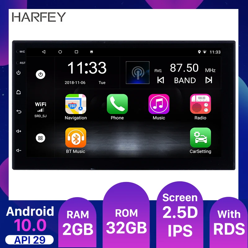 

Harfey RAM 2GB+ ROM 32GB Android 10.0 2Din Universal Car Radio GPS car Multimedia Unit Player For VW Nissan Kia