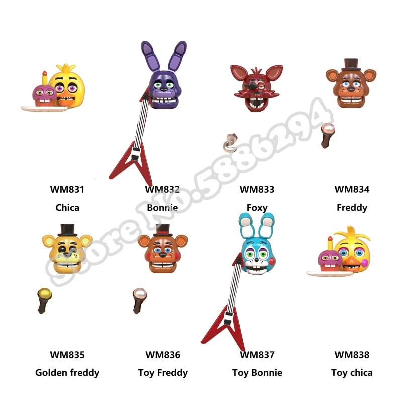 

8pcs/set FNAF Five Nights At Freddys Building Blocks Nightmare Freddy Chica Bonnie Funtime Foxy PVC Action Figures Toys