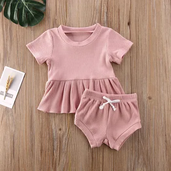 2020 Baby Summer Clothing Infant Newborn Baby Girls 2Pcs Set Ribbed Outfits Short Sleeve Shirt Dress Tops Shorts Bottoms Outfit
2020 Baby Summer Clothing Infant Newborn Baby Girls 2Pcs Set Ribbed Outfits Short Sleeve Shirt Dress Tops Shorts Bottoms Outfit