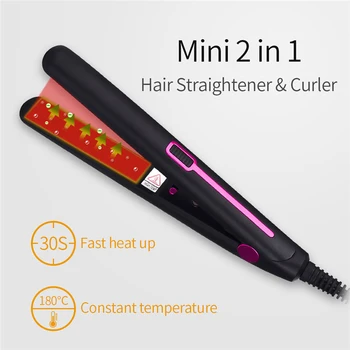 

Mini profesional 2 en 1 rizador de pelo portátil alisador de pelo plancha plana alisado de hierro corrugado herramientas de