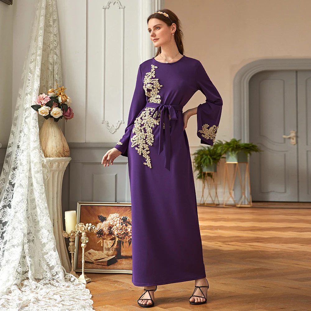Женское платье в мусульманском стиле Siskakia макси-платье с вышивкой и жемчугом