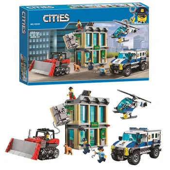 

Bela 10659 City Police Helicopter Bulldozer Break-in Bank Model Building Blocks Sets Toy Compatible with City Buildings 60140