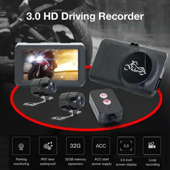 

Motorcycle Dash Cam 3.0" HD Dual Lens Driving Recorder Front And Rear Waterproof Dashcam Loop Recording Parking Monitoring