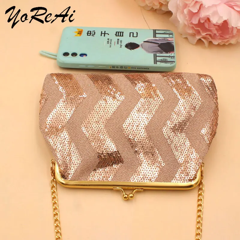 

YoReAi Women's Mobile Phone Bag Female Messenger Shoulder Bags Crossbody Fashion Sequins Wave Pack Mini Chain Handbags 2021New