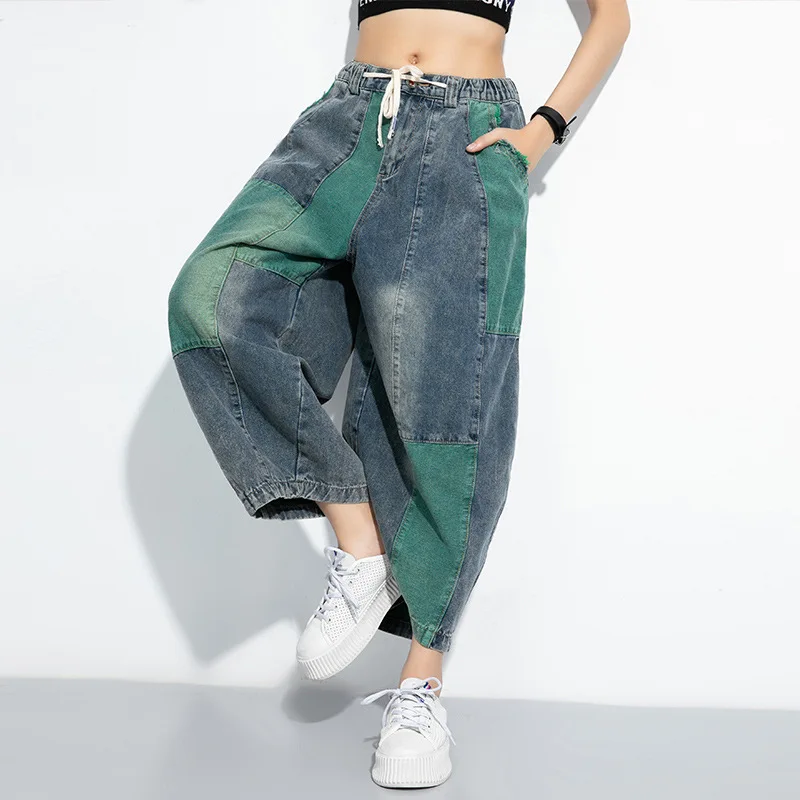 Wide Leg Jeans Women 2020 Plus Size Denim Pants Elastic Waist with Lace-up Patchwork Colour Block Loose Trousers Summer Autumn
Wide Leg Jeans Women 2020 Plus Size Denim Pants Elastic Waist with Lace-up Patchwork Colour Block Loose Trousers Summer Autumn
