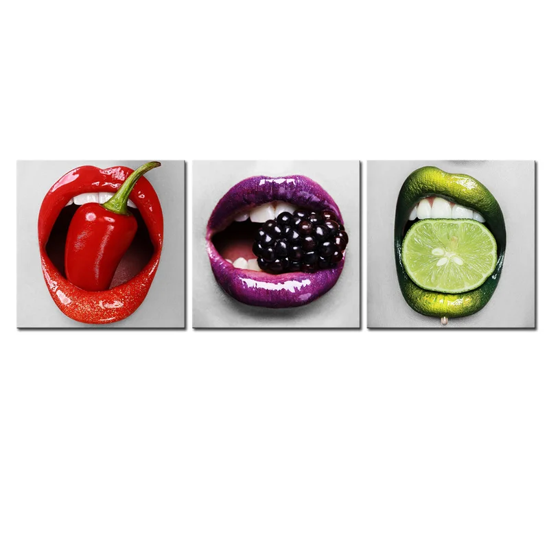 3 Pieces Wall Art Canvas Painting Colored Lips Eating Fruits Print Home Decor Poster Modern Style Living Room Decoration
3 Pieces Wall Art Canvas Painting Colored Lips Eating Fruits Print Home Decor Poster Modern Style Living Room Decoration