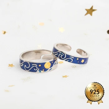 Genuine Van Gogh's Enamel Rings Jewelry 925 Silver Glitter Deer Sky Gold Moon Star Canvas Finger Ring Romantic for Women
Genuine Van Gogh's Enamel Rings Jewelry 925 Silver Glitter Deer Sky Gold Moon Star Canvas Finger Ring Romantic for Women
