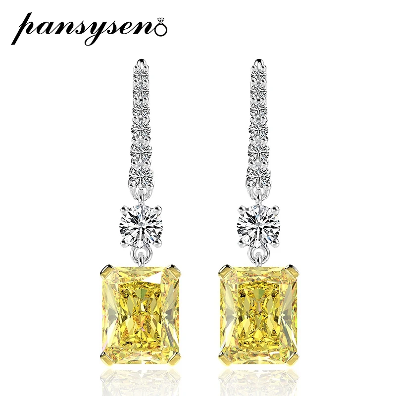 

PANSYSEN Sparking created moissanite Citrine Wedding Engagement Drop Earrings For Women Pure 925 Sterling silver dangle earring