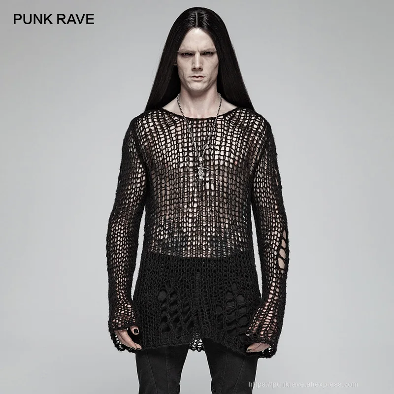 PUNK RAVE Gothic Casual Broken Hole Pullovers Personality Black loose Men's Sweater punk cosplay dark Visual Kei
PUNK RAVE Gothic Casual Broken Hole Pullovers Personality Black loose Men's Sweater punk cosplay dark Visual Kei