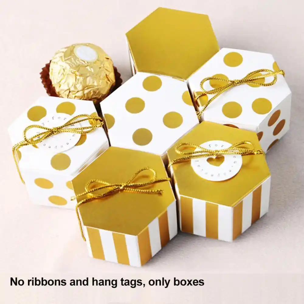 5pcs mini golden stripe dots gift box hexagon wedding chocolate