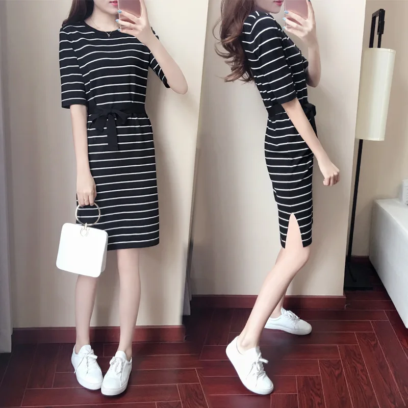 2018 New Style Black And White Stripes Korean-style Slim Fit Slimming Dress Mid-length Short Sleeve Sheath Skirt
2018 New Style Black And White Stripes Korean-style Slim Fit Slimming Dress Mid-length Short Sleeve Sheath Skirt