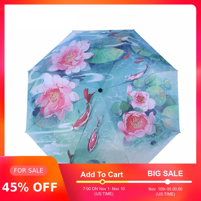 DINIWELL Lotus Koi Folding Umbrellas National Wind Women Umbrella Three Folding Parasol Mini Pocket Rain Pencil Umbrellas
DINIWELL Lotus Koi Folding Umbrellas National Wind Women Umbrella Three Folding Parasol Mini Pocket Rain Pencil Umbrellas