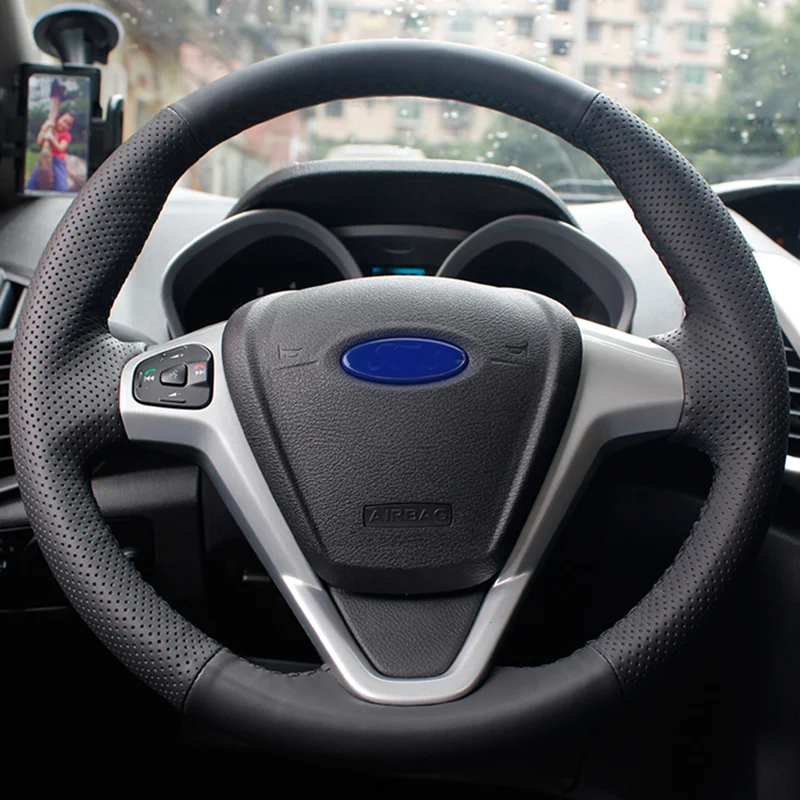 CARDAK искусственная кожа черного цвета для Ford Fiesta 2008 2013 Ecosport 2016|Чехлы на руль| |