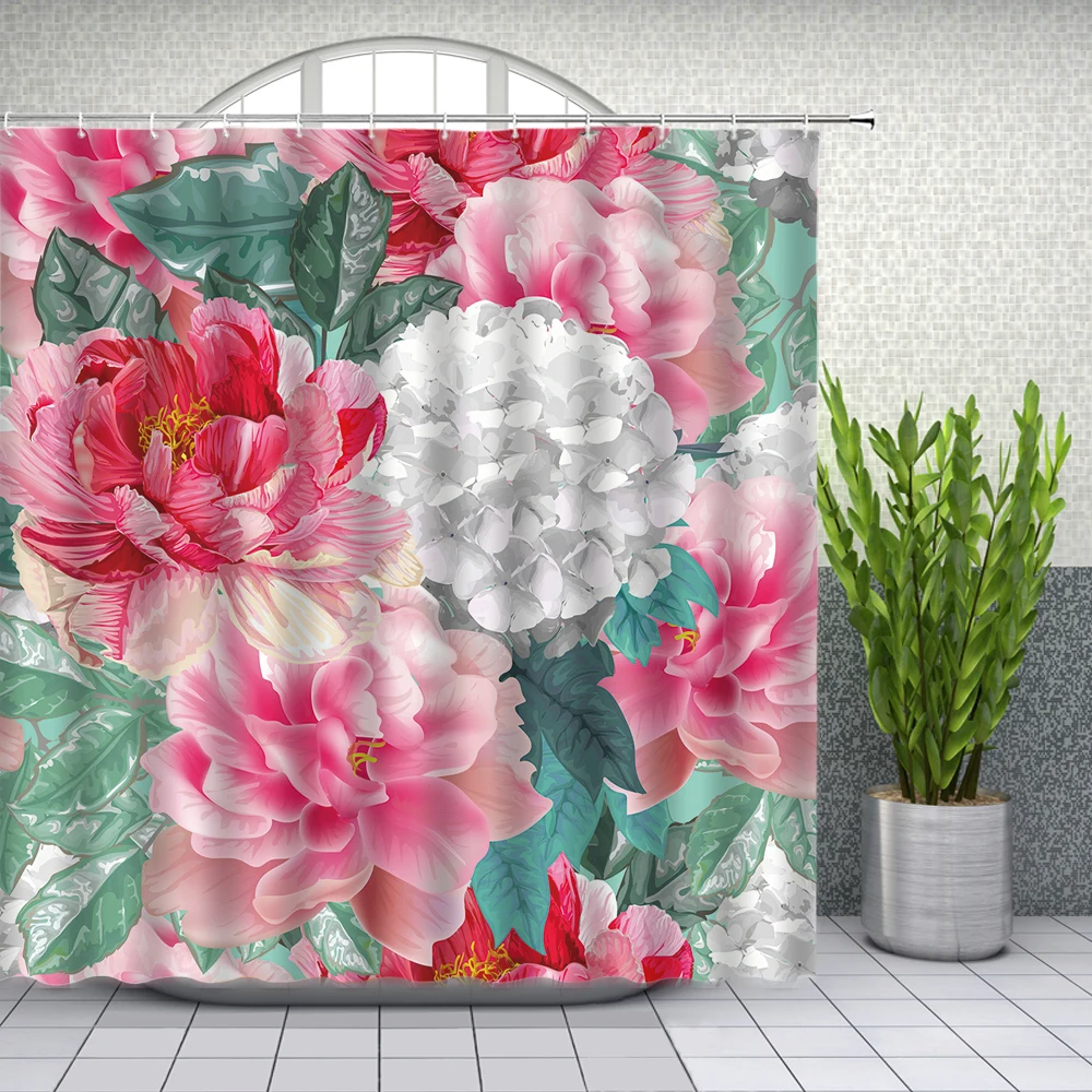 

Spring Flower Shower Curtains Watercolor Floral Plant Butterfly Bathroom Decor Home Bath Bathtub Polyester Curtain Set Cheap