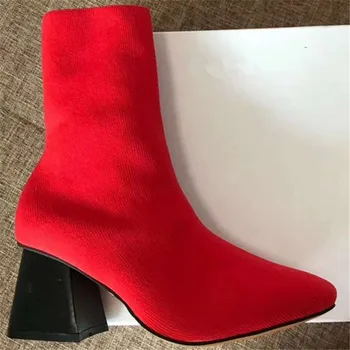 Sock Boots Women Stretch Shoes Woman Red Black Women Shoes Pointed Toe Zapatos De Mujer Mid Heel Ankle Boots Elegant Botas Mujer
Sock Boots Women Stretch Shoes Woman Red Black Women Shoes Pointed Toe Zapatos De Mujer Mid Heel Ankle Boots Elegant Botas Mujer
