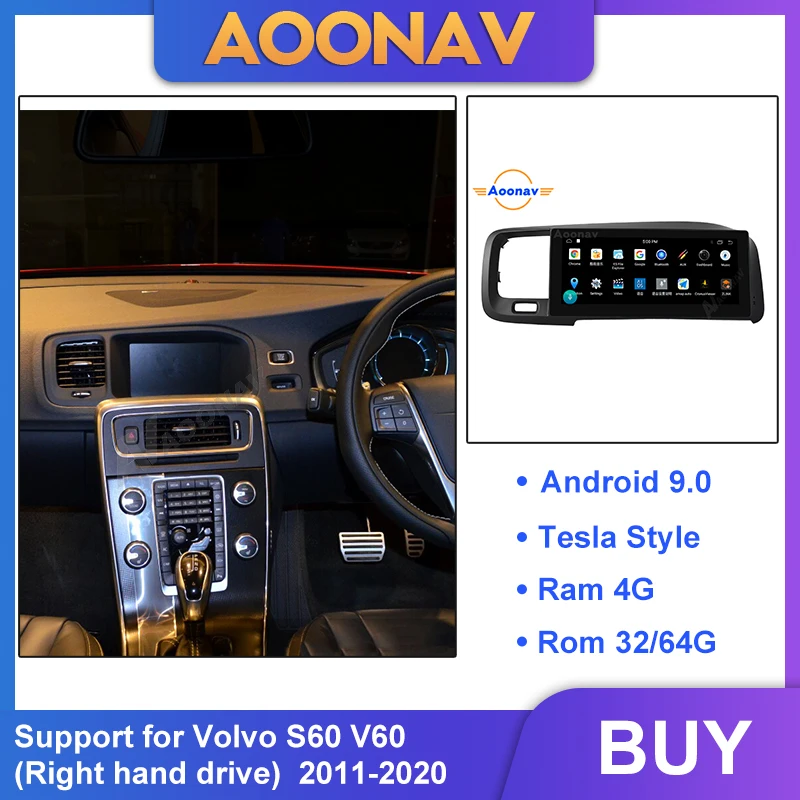 2 din Android автомобильный Стерео Авторадио Tesla стиль для Volvo S60 V60 2011-2020 правая рука