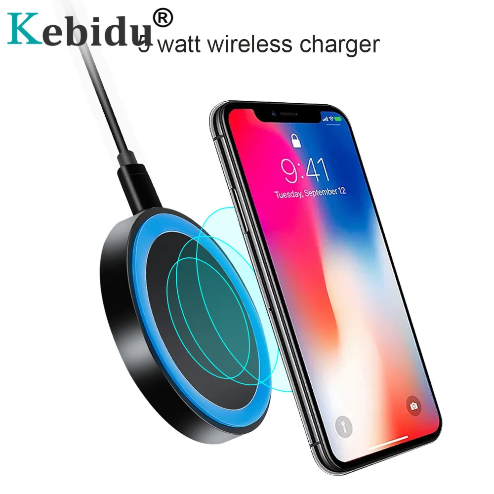 

Kebidu 5W Portable QI Wireless Charger For Samsung S8 S9 5W Universal Wireless Fast Charging Pad For IPhone Xs Max XR X 8 Plus