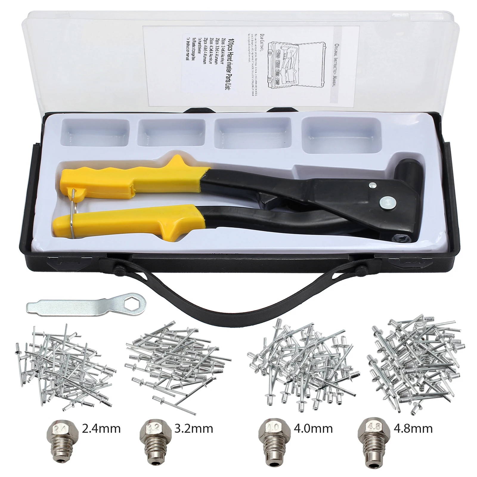 Generic Heavy Duty Riveter Set With 200 Rivets Manual Pop It Metal