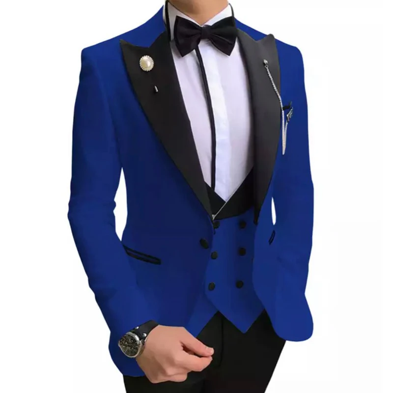 Slim Fit Royal Blue Wedding Men Suits for Prom Dinner Black Peaked Lapel Casual Groom Tuxedo 3 Piece Set Jacket Vest with Pants
Slim Fit Royal Blue Wedding Men Suits for Prom Dinner Black Peaked Lapel Casual Groom Tuxedo 3 Piece Set Jacket Vest with Pants