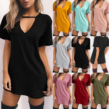 Nice Pop Women One-pieces Dress Deep V Short Sleeves Solid Color Casual Dress For Summer Pop 88
Nice Pop Women One-pieces Dress Deep V Short Sleeves Solid Color Casual Dress For Summer Pop 88