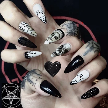 24pcs Skull Fake Nails Halloween Cosplay Party Full Nail Tips Punk Stiletto False Nails Art Almond Shaped Faux Ongle
24pcs Skull Fake Nails Halloween Cosplay Party Full Nail Tips Punk Stiletto False Nails Art Almond Shaped Faux Ongle