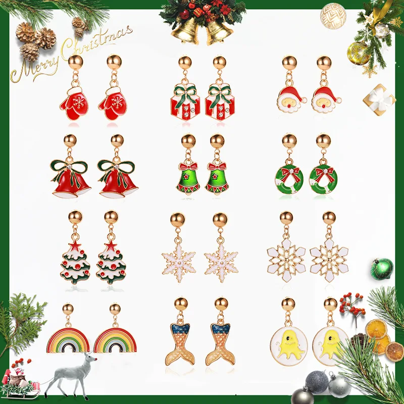 New Christmas Tree Stud Earrings Santa Snowflake Pumpkin Rainbow Bell Earrings Festival Cartoons Celebrating New Year Gifts
New Christmas Tree Stud Earrings Santa Snowflake Pumpkin Rainbow Bell Earrings Festival Cartoons Celebrating New Year Gifts