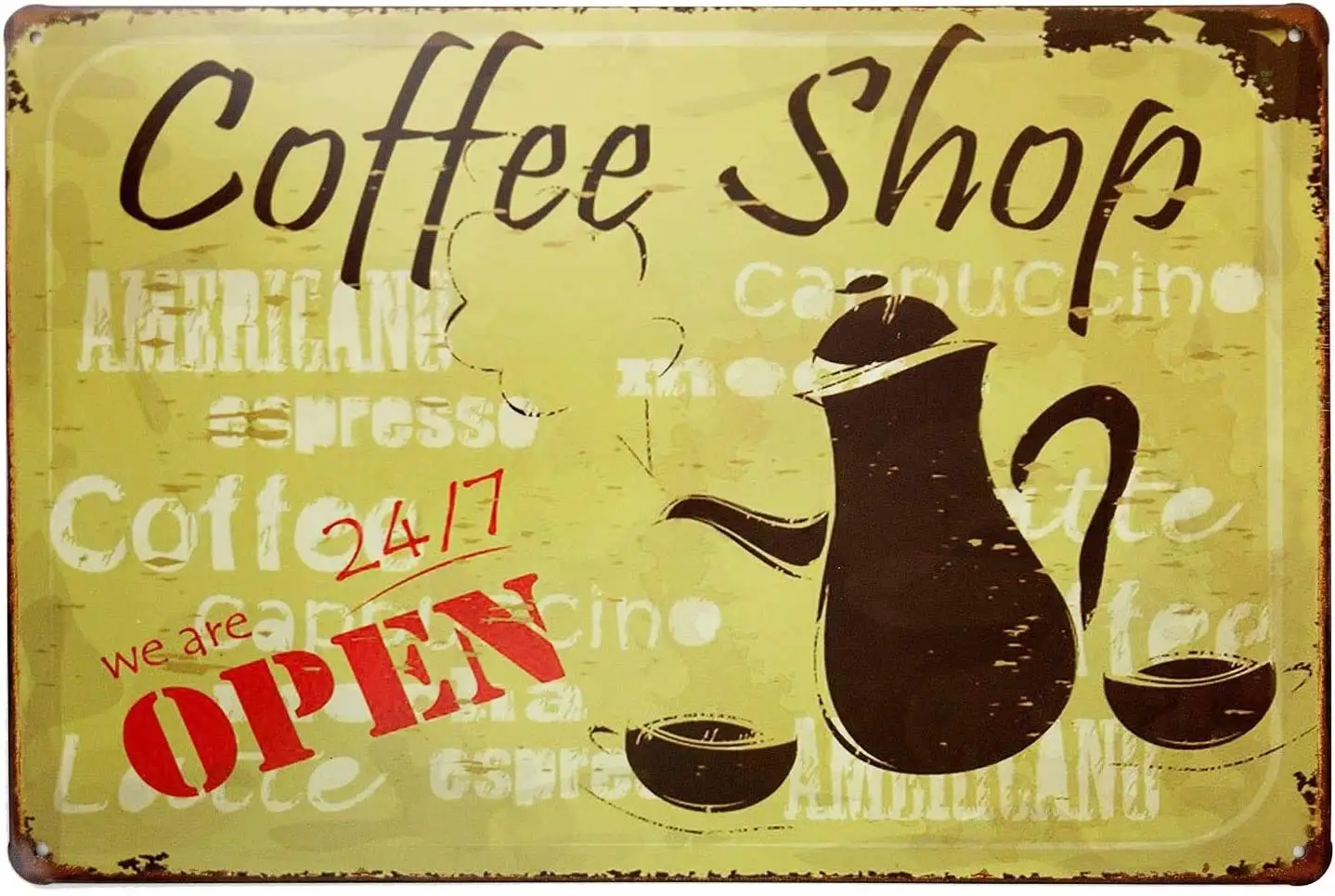 Coffee Shop We are 24/7 Open Coffee Shop Retro Metal tin Sign Poster Plaque Wall Art Deco 12 X 8
Coffee Shop We are 24/7 Open Coffee Shop Retro Metal tin Sign Poster Plaque Wall Art Deco 12 X 8
