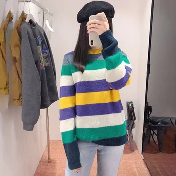 Northern Europe A~c2020 New Wool Spell Color Rainbow Stripes Loose Long Sleeve Knitting Sweater 190663
Northern Europe A~c2020 New Wool Spell Color Rainbow Stripes Loose Long Sleeve Knitting Sweater 190663
