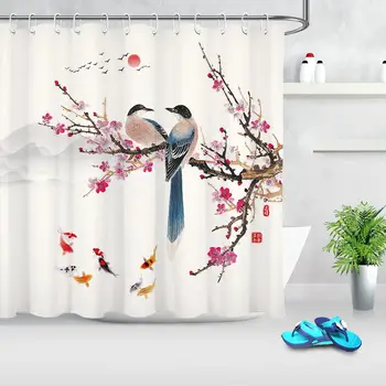Chinese Landscape Painting Shower Curtains Fish Bird Plum Tree Branch Shower Curtain Polyester Cloth Fabric Bathroom Decoration
Chinese Landscape Painting Shower Curtains Fish Bird Plum Tree Branch Shower Curtain Polyester Cloth Fabric Bathroom Decoration