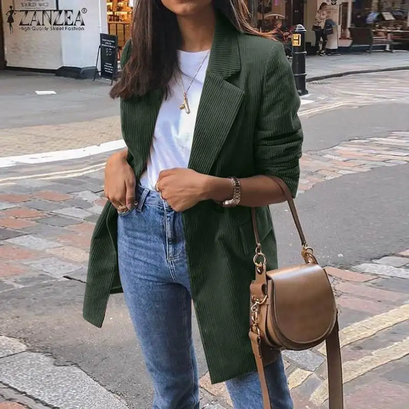 Stylish Corduroy Blazers Women's Jackets Tops ZANZEA 2020 Long Sleeve Shirts Female Single Button Windbreakers Oversized Coats
Stylish Corduroy Blazers Women's Jackets Tops ZANZEA 2020 Long Sleeve Shirts Female Single Button Windbreakers Oversized Coats