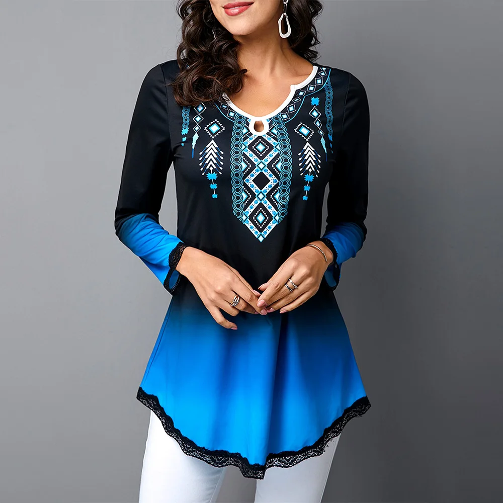 Women Ethnic Printed Tops 2020 Spring Autumn New Lace Stitching Long Sleeve Gradient Round Neck Loose Casual Shirt Pullovers D30
Women Ethnic Printed Tops 2020 Spring Autumn New Lace Stitching Long Sleeve Gradient Round Neck Loose Casual Shirt Pullovers D30